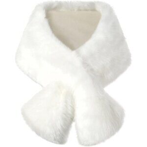 Babeyond Womens Large Faux Fur Collar Shawl Scrf Wrap  cape Winter Coat - White
